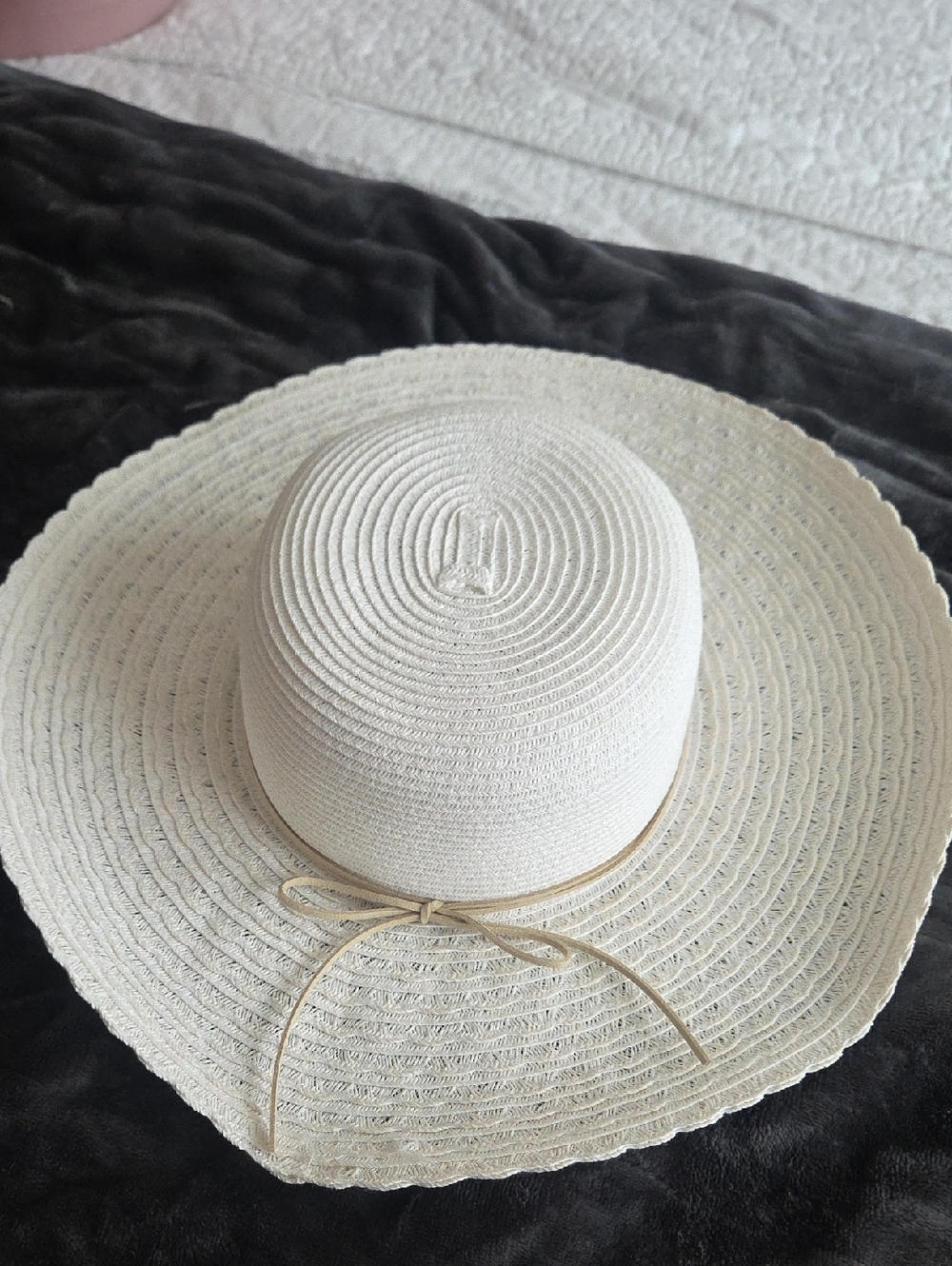 Nine West Cream Wide Brim Straw Hat with Bow